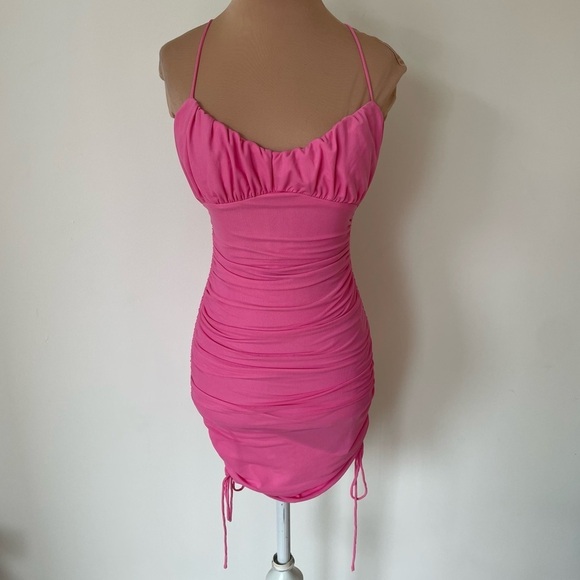 RUMOR Total Time Pink Ruched Open Back Y2K Mini Party Bodycon Dress NWT AU6/US2 - Picture 5 of 12